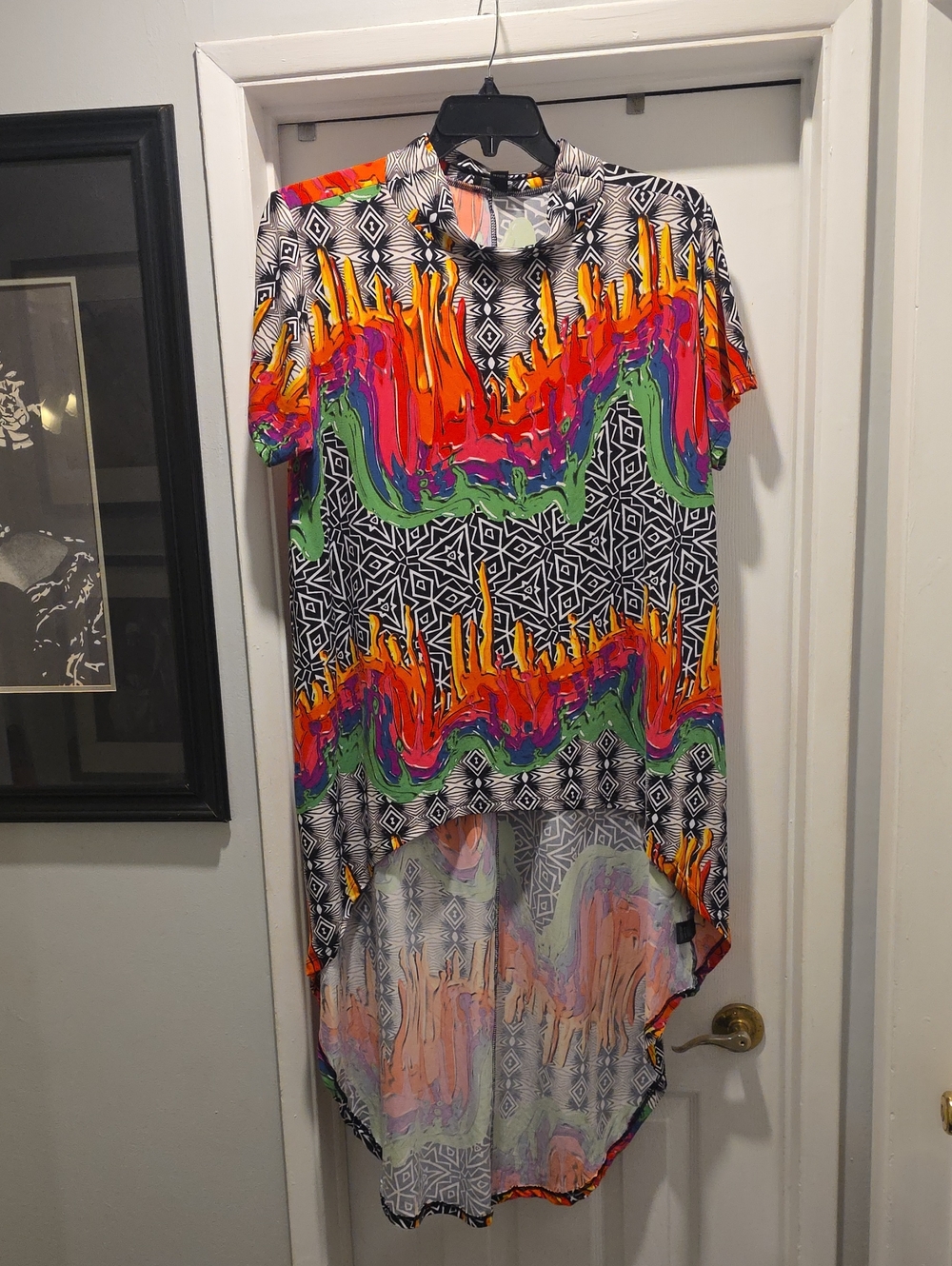 Multicolor Abstract High-Low Tunic Top